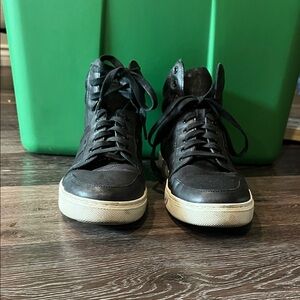 VINCE WOMEN MULTI LEATHER Black High-Top Moto Sneakers